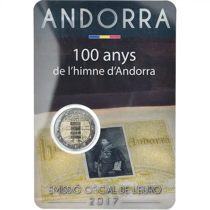 Andorra, 2 Euro, 100 Ans de l‘hymne d‘Andorre 2017 – BU – MS(65-70) – Bi-Metallic