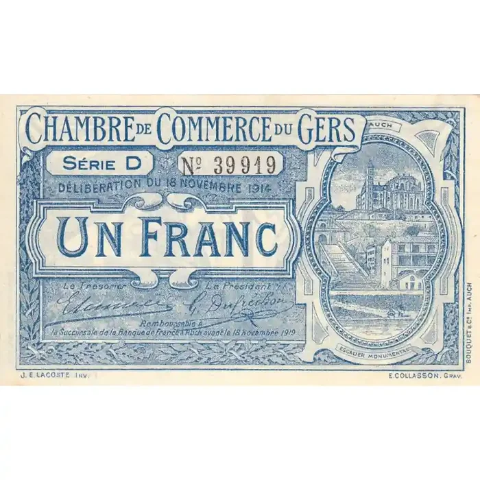 Auch (Gers) – Pirot 15-3 – 1 franc – Série D – 18/11/1914 – Etat SPL+