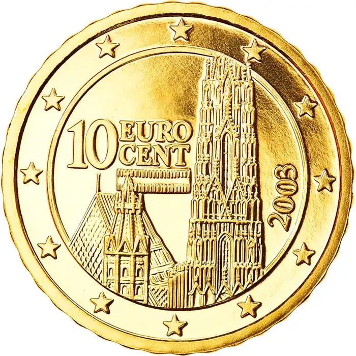 Austria, 10 Euro Cent, 2003 Vienna – MS(65-70) – Brass – KM 3085