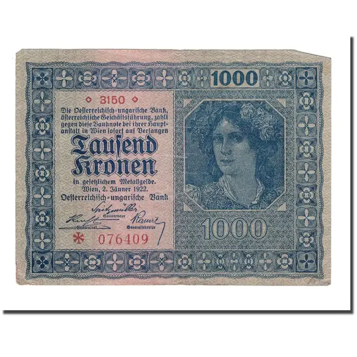 Banknote, Austria, 1000 Kronen 1922 – 1922-01-02 – KM 78 – VF(20-25)
