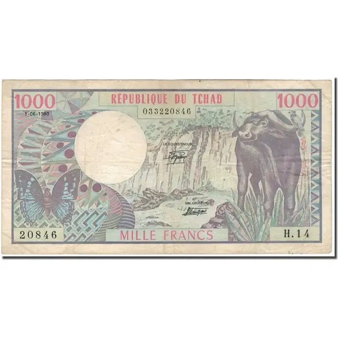 Banknote, Chad, 1000 Francs 1980-06-01 – KM 7 – F(12-15)