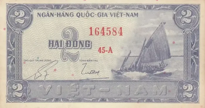 Billet Vietnam du Sud 2 Dong – Bateau – Maison de campagne – 1955 – Série 45-A
