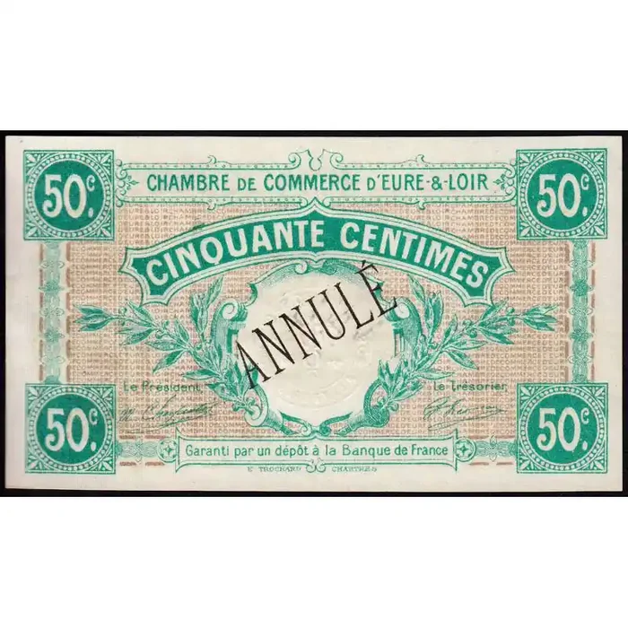 Chartres (Eure-et-Loir) – Pirot 45-2 – 50 centimes – 01/10/1915 – Annulé – Etat SPL