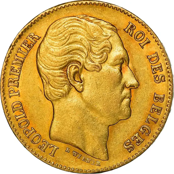 Coin, Belgium, Leopold I 20 Francs – 20 Frank – 1865 – AU(50-53) – Gold – KM 23