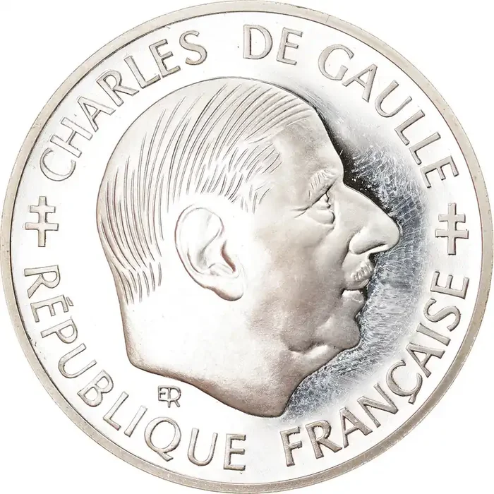 Coin, France, Charles de Gaulle Franc – 1988 – Proof – MS(63) – Silver – KM 978