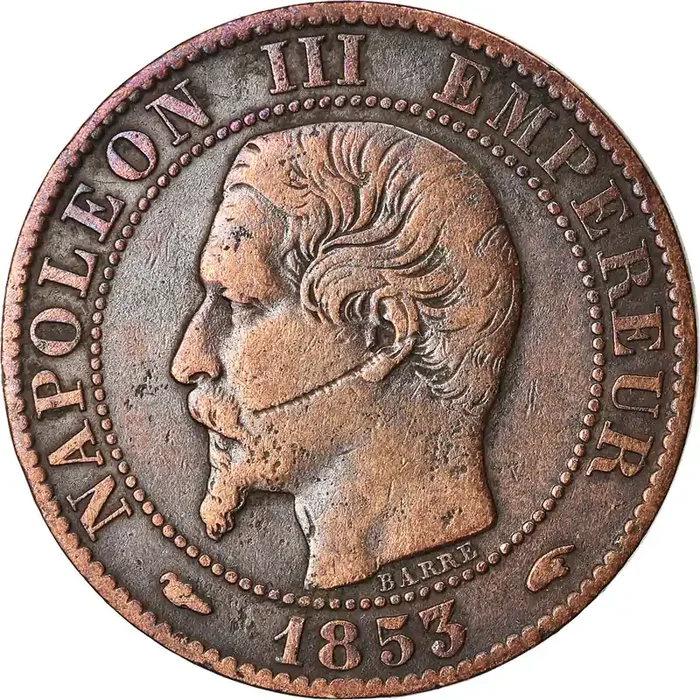 Coin, France, Napoleon III 5 Centimes – 1853 – Paris – VF(20-25) – KM 777.1