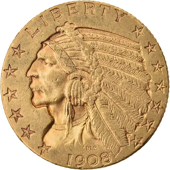 Coin, United States, Indian Head 5 – Half Eagle – 1908 – Philadelphia – EF(40-45)
