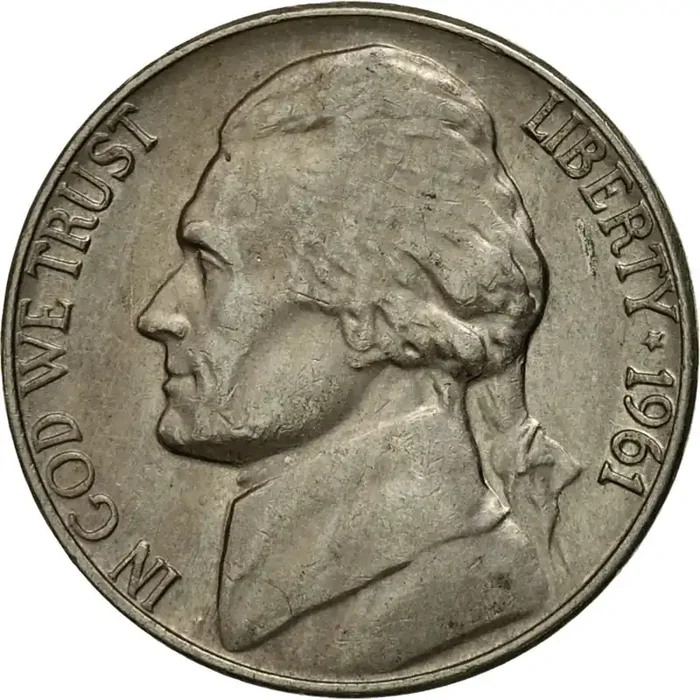 Coin, United States, Jefferson Nickel 5 Cents – 1961 – U.S. Mint – Philadelphia