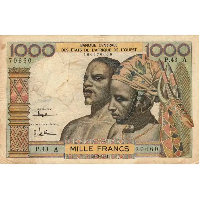 Côte d‘Ivoire – Pick 103Ac – 1‘000 francs – Série P.43 – 20/03/1961 – Etat TB-