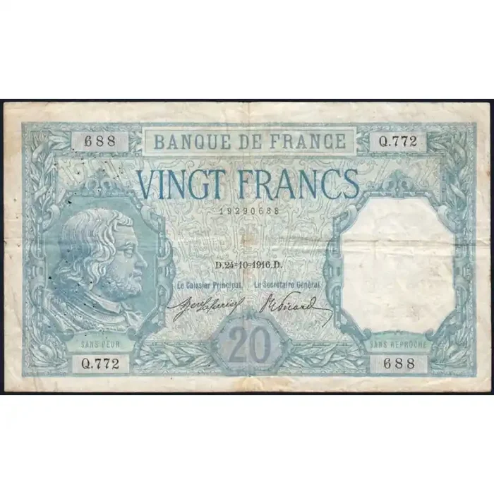 F 11-01 – 24/10/1916 – 20 francs – Bayard – Série Q.772 – Etat TB+