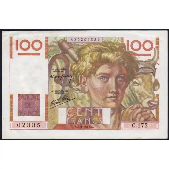 F 28-13 – 09/01/1947 – 100 francs – Jeune Paysan – Série C.173 – Etat SUP-