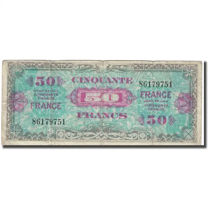 France, 50 Francs, Flag/France 1944 – VF(20-25) – Fayette 24.1 – KM 122a