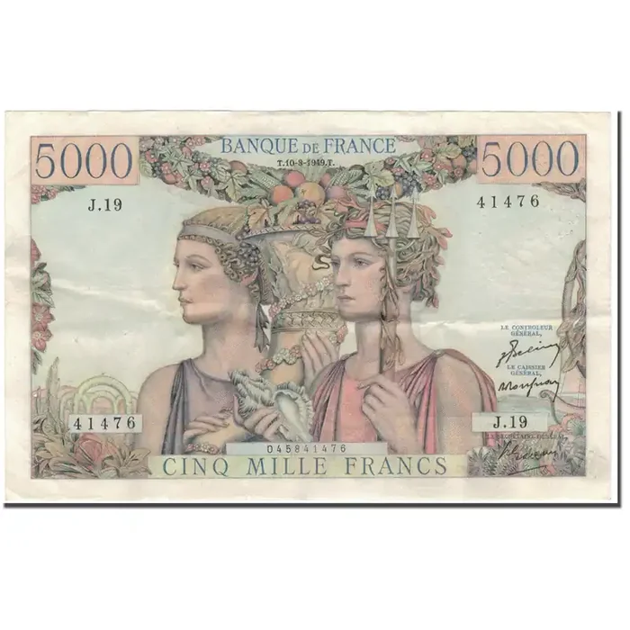 France, 5000 Francs, 5 000 F 1949-1957 ‘‘Terre et Mer‘‘ 1949-03-10 – VF(30-35)