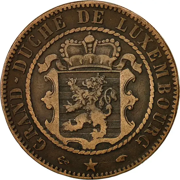 Luxembourg, William III, 10 Centimes 1855 – Paris – EF(40-45) – Bronze – KM 23.2
