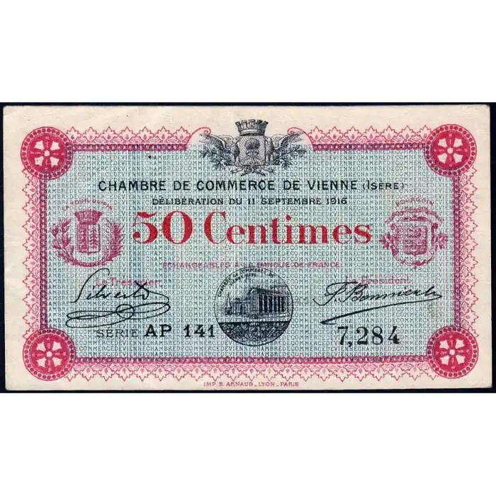 Vienne (Isère) – Pirot 128-16 – 50 centimes – Série AP 141 – 11/09/1916 – Etat TTB+